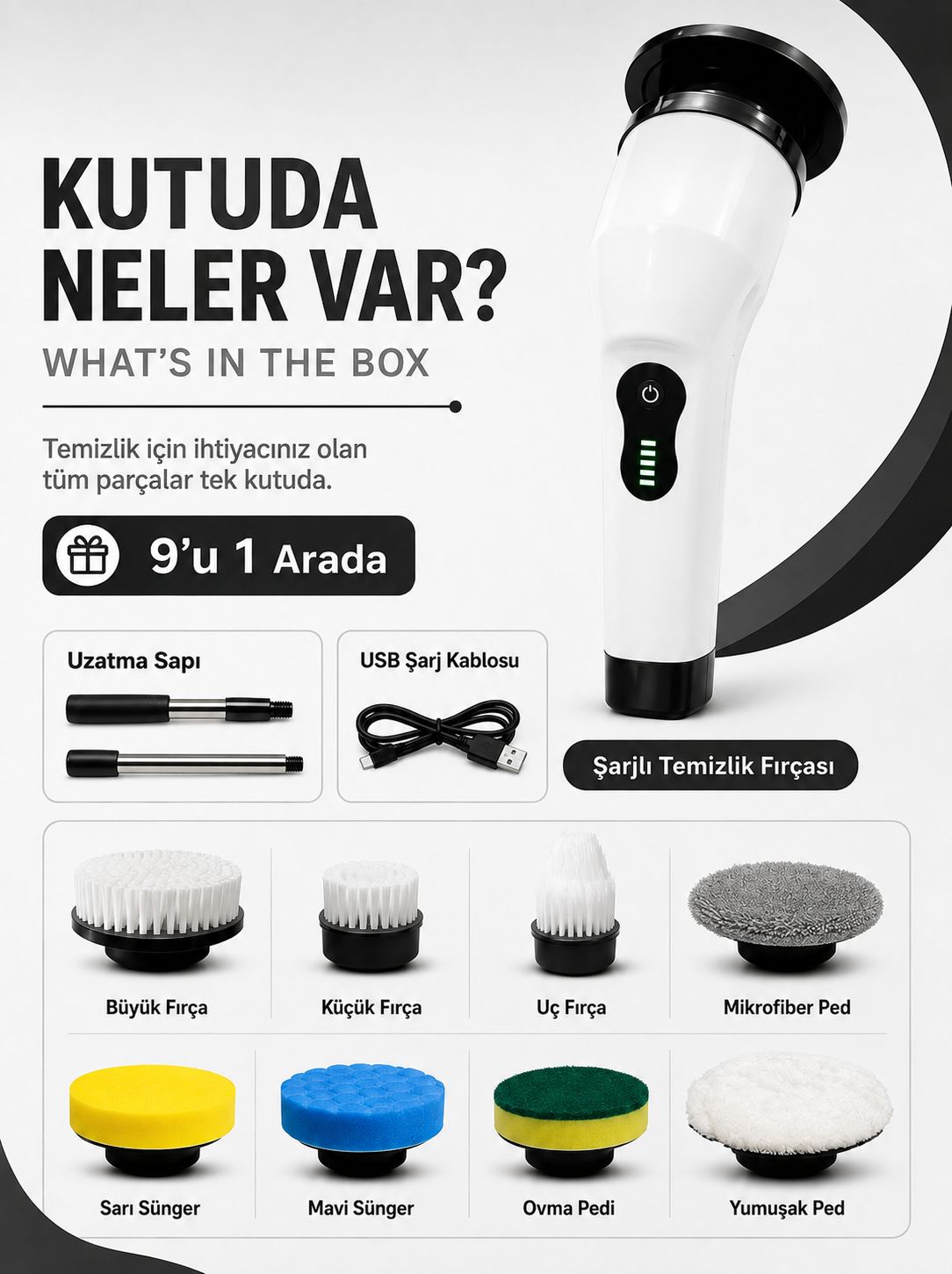 Lumièrea 9 Başlıklı Elektrikli Temizlik Fırçası