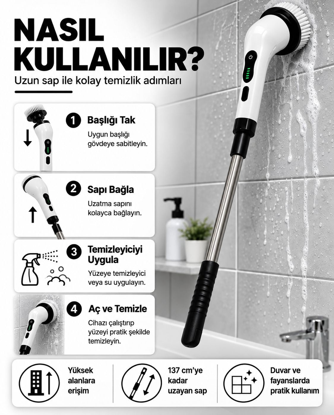 Lumièrea 9 Başlıklı Elektrikli Temizlik Fırçası